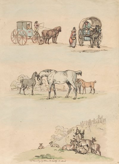 Set van zestien: Contouren van figuren en landschappen door Thomas Rowlandson