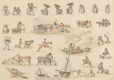Set van zestien: Contouren van Figuren en Landschappen door Thomas Rowlandson