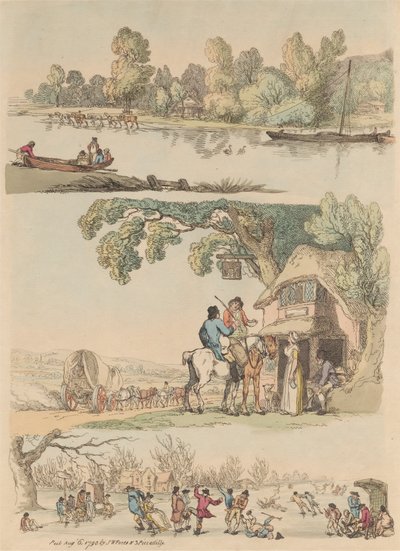 Set van zestien: Contouren van figuren en landschappen door Thomas Rowlandson