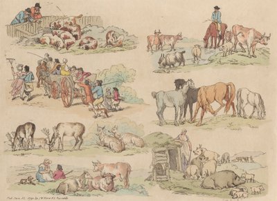 Set van Zestien: Contouren van Figuren en Landschappen door Thomas Rowlandson