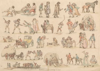 Set van zestien: Contouren van figuren en landschappen door Thomas Rowlandson
