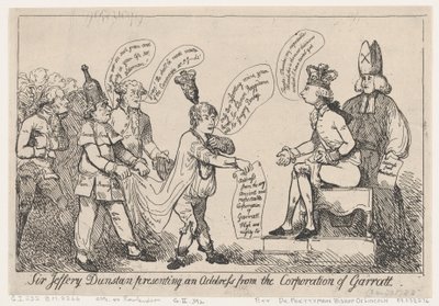 Sir Jeffery Dunstan presenteert een adres van de Corporation of Garratt, 30 december 1788 door Thomas Rowlandson