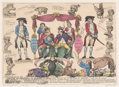 Schets van politiek in Europa, verjaardag van de koning van Pruisen, 10 februari 1786 door Thomas Rowlandson