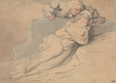 Slapende vrouw bekeken door een man door Thomas Rowlandson