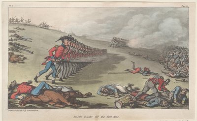 Ruikt voor het eerst buskruit, uit De militaire avonturen van Johnny Newcome, 1815 door Thomas Rowlandson