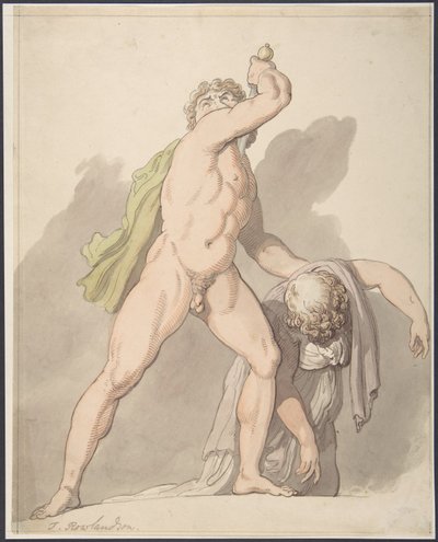 Staande naakte man die een flauwvallende vrouw ondersteunt (Ludovisi-Gaul in de Uffizi) door Thomas Rowlandson