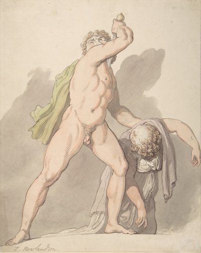 Staande Naakte Man Ondersteunt Flauwvallende Vrouw Ludovisi Galliër in de Uffizi door Thomas Rowlandson