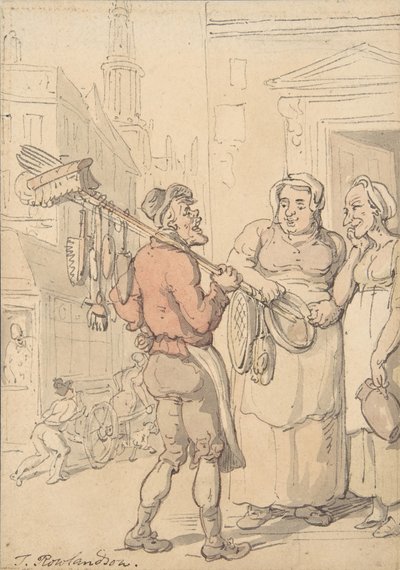 Straatscène: Verkoper van Borstels, 1780-1827 door Thomas Rowlandson