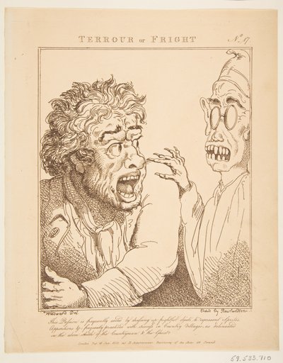 Terrour of Fright Le Brun Travested, of Karikaturen van de Passies door Thomas Rowlandson