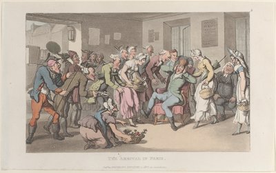 De Aankomst in Parijs, uit Journal of Sentimental Travels in the Southern Provinces of France, 1820 door Thomas Rowlandson