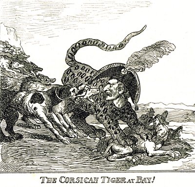 De Gebaarde Corsicaanse Tijger (Napoleon Bonaparte), karikatuur 1808 door Thomas Rowlandson