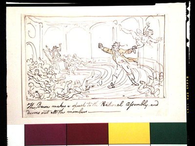 De baron houdt een toespraak voor de Nationale Vergadering en verdrijft alle leden door Thomas Rowlandson