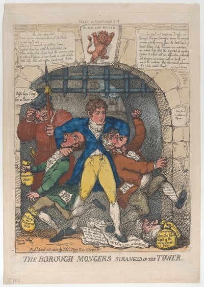 De Borough Mongers Gewurgd in de Toren door Thomas Rowlandson