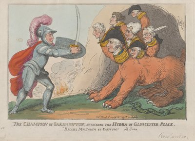 De kampioen van Oakhampton, die de Hydra van Gloucester Place aanvalt, 15 maart 1809 door Thomas Rowlandson