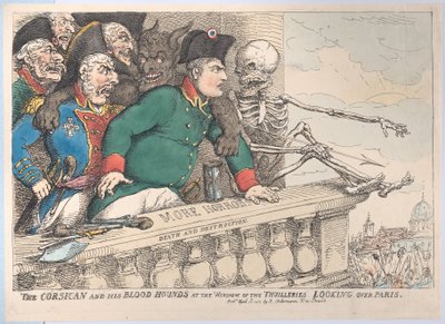 De Corsicaan en Zijn Bloedhonden bij het Raam van de Thuilleries Kijken Over Parijs, 16 april 1815 door Thomas Rowlandson