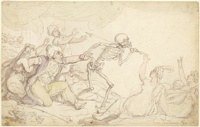 De dans van de dood: de nabob, gevangengenomen in zijn harem door Thomas Rowlandson