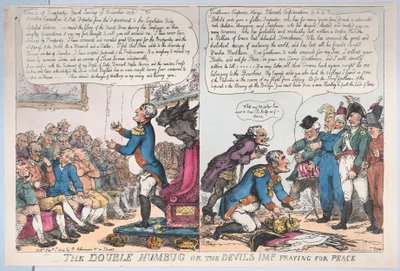 De dubbele humbug of de duivelsimp die bidt voor vrede, 1 januari 1814 door Thomas Rowlandson