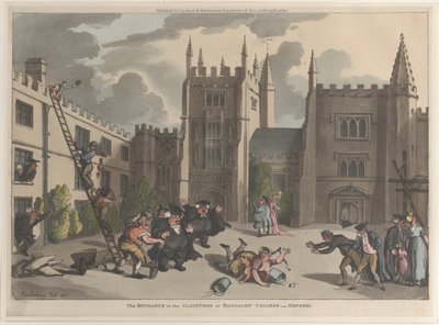 De ingang van de kloosters bij Magdalen College, Oxford, 31 oktober 1811 door Thomas Rowlandson