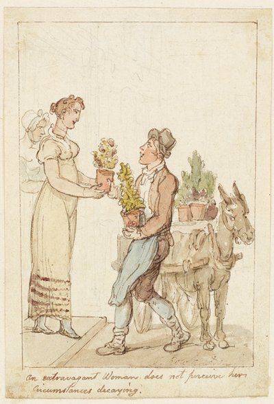 De extravagante vrouw merkt haar verval niet op door Thomas Rowlandson