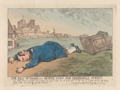 De val van Dagon, of: Zeldzaam nieuws voor Leadenhall Street door Thomas Rowlandson