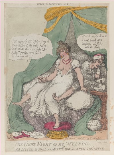 De Eerste Nacht van Mijn Huwelijk, of Kleine Boney Geen Partij Voor een Aartshertogin door Thomas Rowlandson