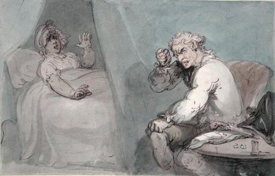 De gokker gaat naar bed door Thomas Rowlandson