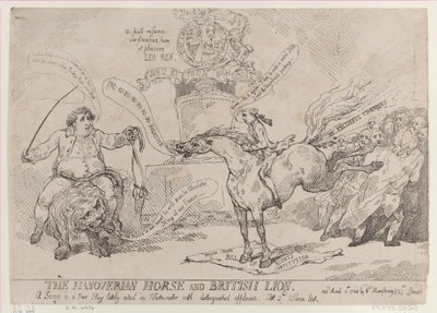 Het Hannoveraanse Paard en de Britse Leeuw, 31 maart 1784 door Thomas Rowlandson