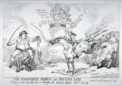 Het Hannoveraanse paard en de Britse leeuw, 1784 door Thomas Rowlandson
