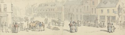 De Hoofdstraat op Marktdag, Newport, Isle of Wight, ca. 1797-1800 (pen & inkt & aquarel op papier) door Thomas Rowlandson