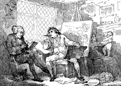 De historicus die de geest van een jonge schilder animeert door Thomas Rowlandson