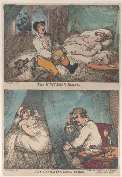 De Jager Staat Op, De Speler Gaat Naar Bed, [31 juli 1809], heruitgegeven 1811 door Thomas Rowlandson