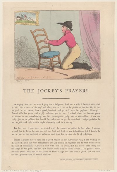 Het gebed van de jockey door Thomas Rowlandson