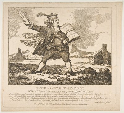 De journalist, met een uitzicht op Auckinleck of het land van stenen schilderachtige schoonheid, 15 mei 1786 door Thomas Rowlandson