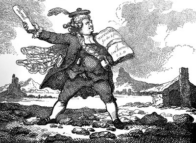 De journalist met een uitzicht op Auchinleck of Het land van stenen, ca. 1786 door Thomas Rowlandson