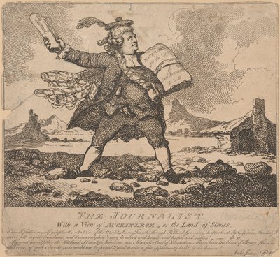 De journalist, met een uitzicht op Auchinleck of het land van stenen door Thomas Rowlandson