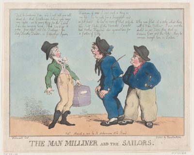 De mannelijke hoedenmaker en de zeelieden, 4 maart 1802 door Thomas Rowlandson