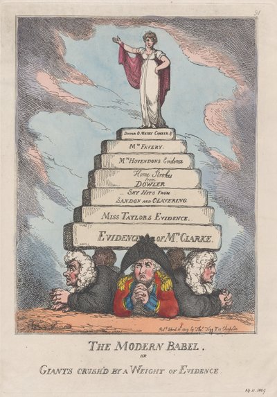 De moderne Babel, of reuzen verpletterd door een gewicht van bewijs door Thomas Rowlandson