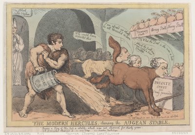 De Moderne Hercules, die de Stal van Augias Reinigt, 23 april 1805 door Thomas Rowlandson