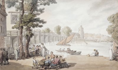 De Oude Zwaan Herberg, met een Uitzicht op de Putney Brug door Thomas Rowlandson