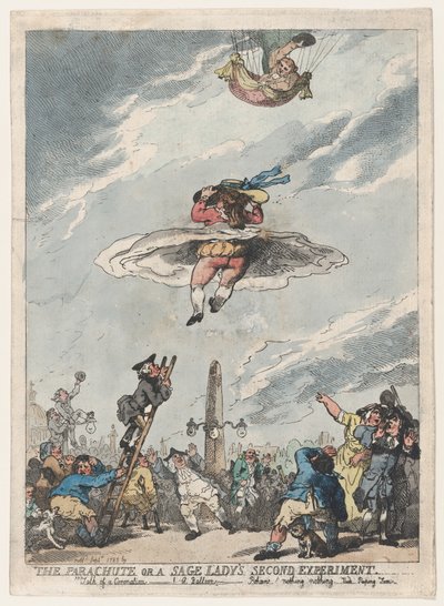 De parachute of het tweede experiment van een wijze dame, september 1785 door Thomas Rowlandson