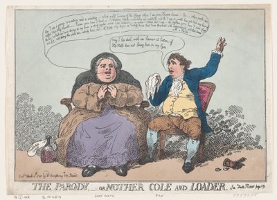 De parodie, of Moeder Cole en Loader door Thomas Rowlandson