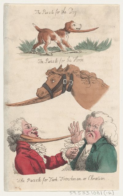De Puzzel voor de Hond, De Puzzel voor het Paard, De Puzzel voor Turk, Fransman, of Chris... door Thomas Rowlandson