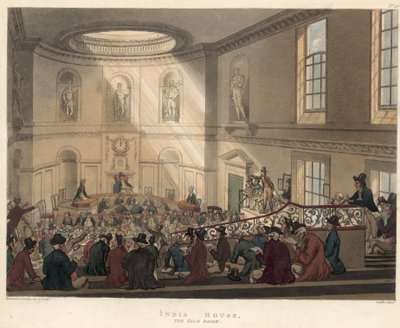 De verkoopzaal, East India House door Thomas Rowlandson