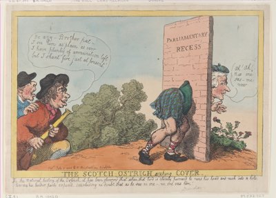 De Schotse struisvogel zoekt dekking, 8 juli 1805 door Thomas Rowlandson
