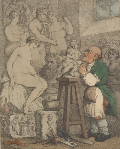 De Beeldhouwer [Voorbereidingen voor de Academie, Oude Joseph Nollekens en zijn Venus], ca. 1800 door Thomas Rowlandson