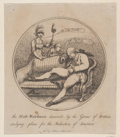 De staatswachter ontdekt door het genie van Groot-Brittannië die plannen bestudeert voor de... door Thomas Rowlandson
