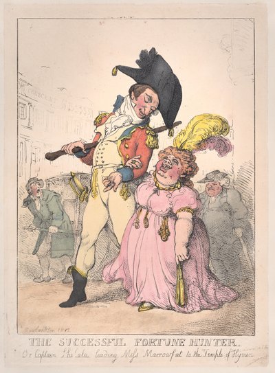 De succesvolle fortuinzoeker, of Kapitein Shelalee leidt Miss Marrowfat... door Thomas Rowlandson