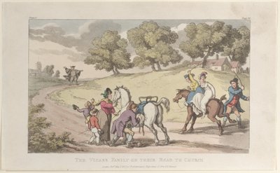 De familie van de dominee op weg naar de kerk, uit The Vicar of Wakefield, 1 mei 1817 door Thomas Rowlandson