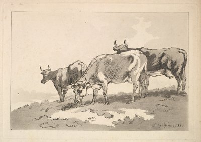 Drie koeien op de rand van een veld, 1784-87 door Thomas Rowlandson