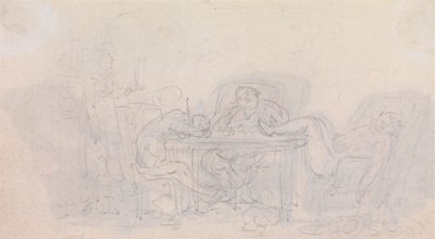 Drie Sportmannen die aan de Tafel in hun Stoelen Slapen door Thomas Rowlandson